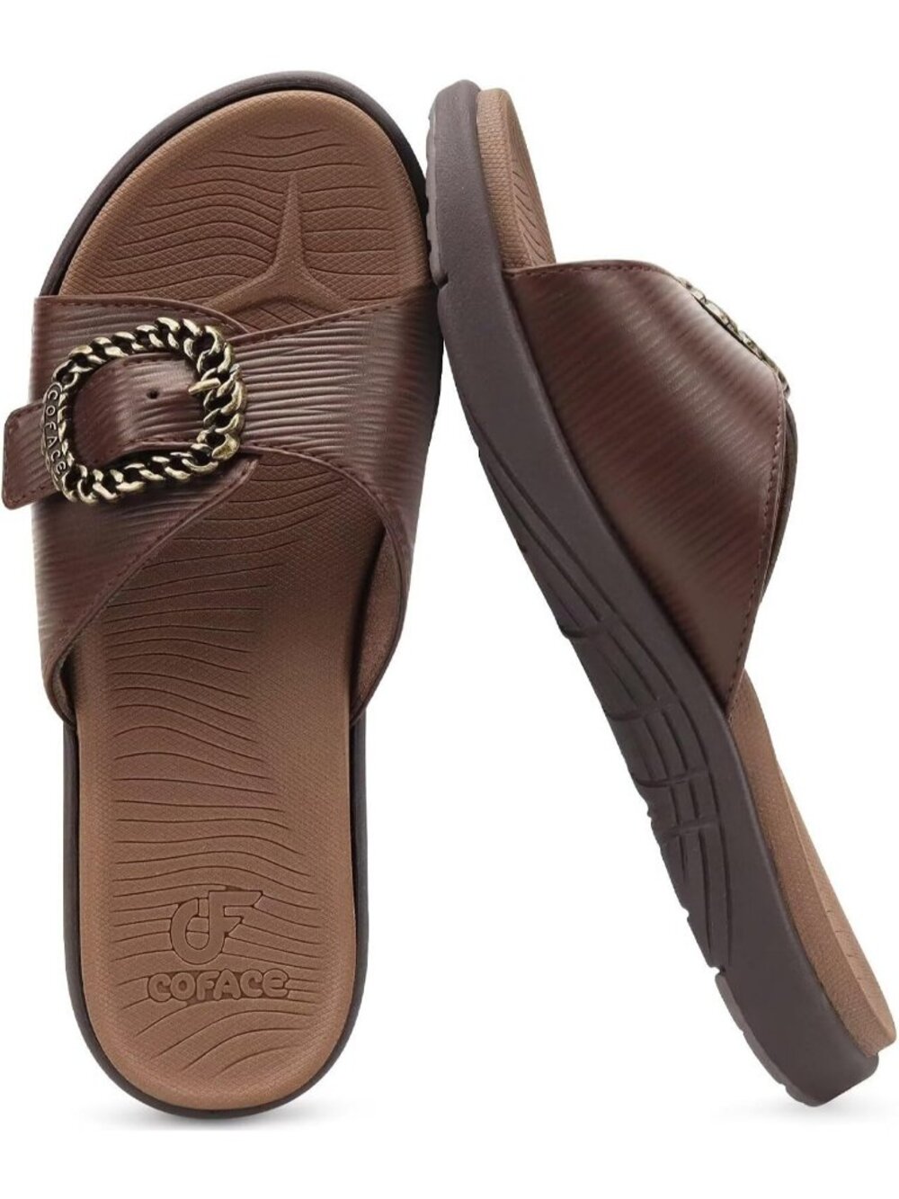 Women's Brown Faux Leather Comfortable Walking Recovery Adjustable Slip On Flats